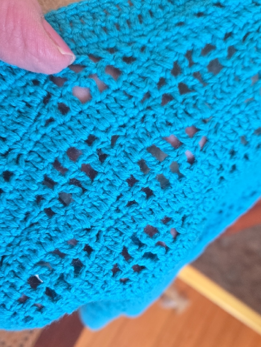 Turquoise Open-Knit Crochet V-Neck Cardigan Size 18/20 - Picture 4 of 5